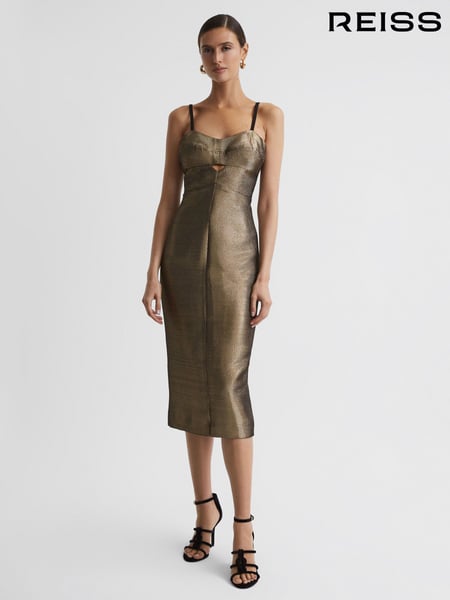 Reiss Gold Mina Metallic Bodycon Midi Dress (831955) | € 356
