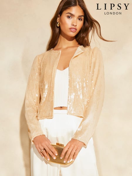 Lipsy Champagne Gold Sequin Cropped Jacket (832336) | € 42