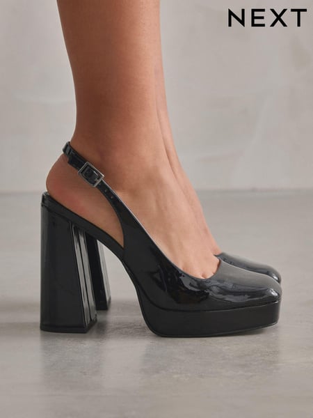 Black Patent Forever Comfort® Square Toe Platform Slingback Heel Shoes (835029) | € 29