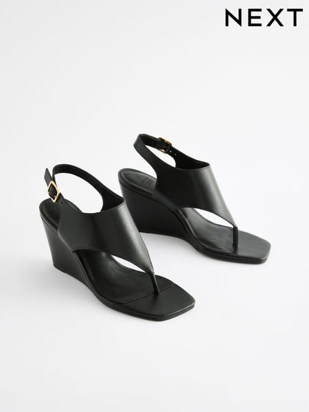Black Signature Leather Toe Post Wedges (835752) | € 21