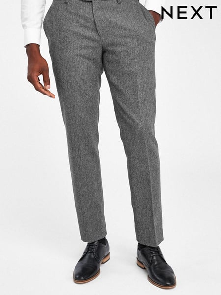 Grey Tailored Fit Nova Fides Wool Blend Herringbone Suit Trousers (836166) | € 17