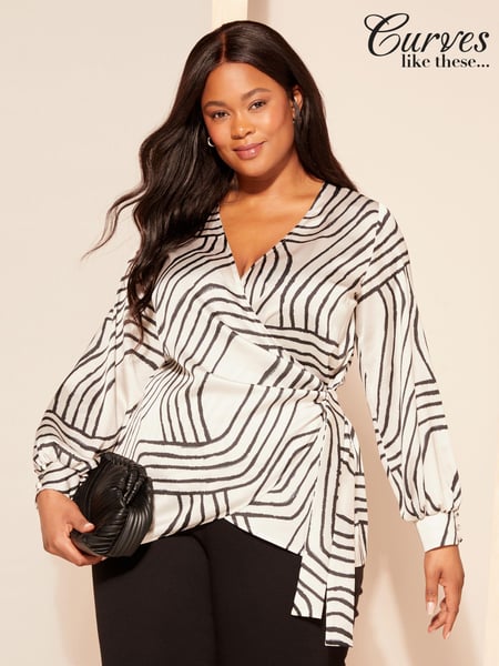 Curves Like These Black/White Satin Wrap Blouse (837649) | € 56