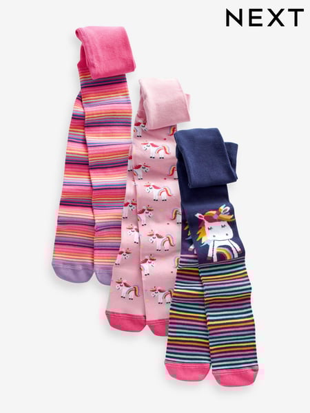 Pink and Navy 3 Pack Cotton Rich Unicorn Tights (837778) | € 23 - € 27