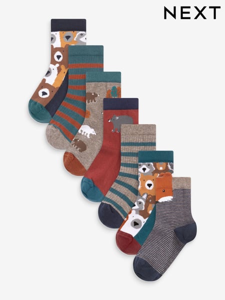 Brown Animal Stripe Cotton Rich Socks 7 Pack (841034) | € 12 - € 15