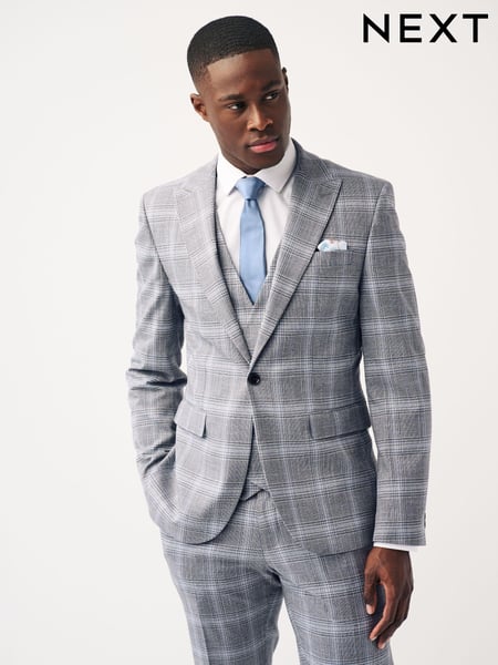 Light Grey Slim Fit Check Suit Jacket (844379) | € 74