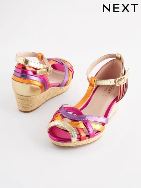 Bright Rainbow Woven Wedge Ankle Strap Sandals (846926) | € 8 - € 10