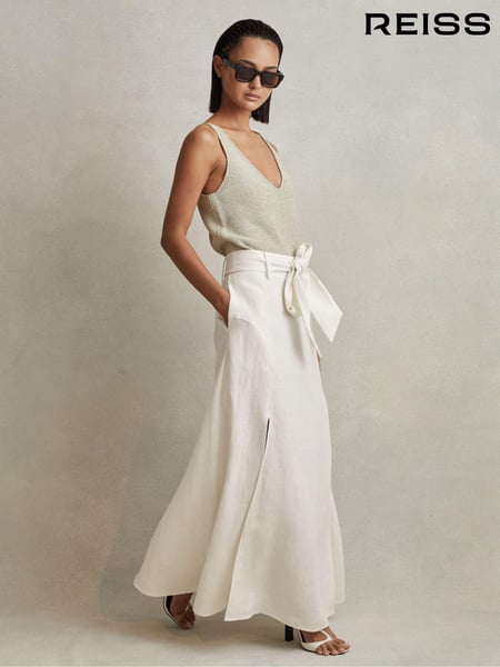 Reiss White Abigail High Rise Linen Maxi Skirt (846929) | € 278