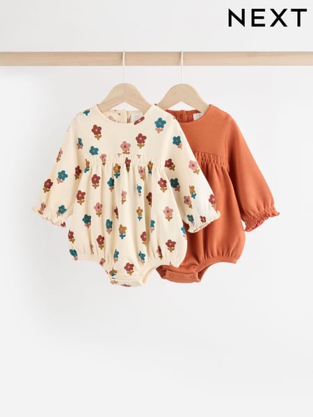Rust Brown/Cream Flower Print Baby Jersey Bloomer Rompers 2 Pack (0mths-2yrs) (849230) | € 18 - € 19
