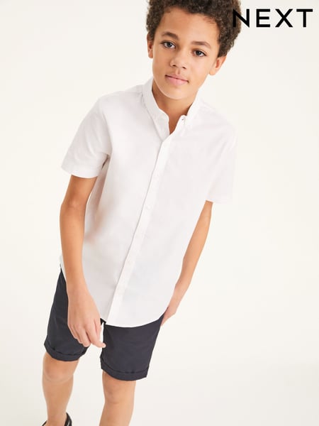 White 1 Plain Short Sleeve Cotton Rich Oxford Shirt (3-16yrs) (849848) | € 14 - € 21