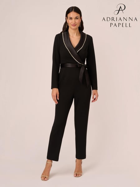Adrianna Papell Crystal Trim Tuxedo Black Jumpsuit (861789) | € 62