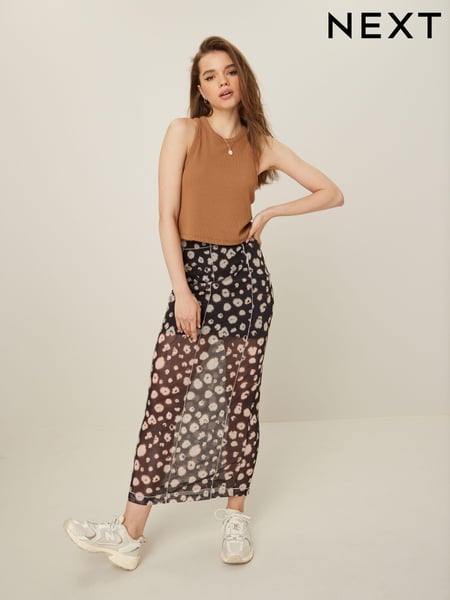 Black Animal Print Mesh Midi Skirt (863276) | € 9