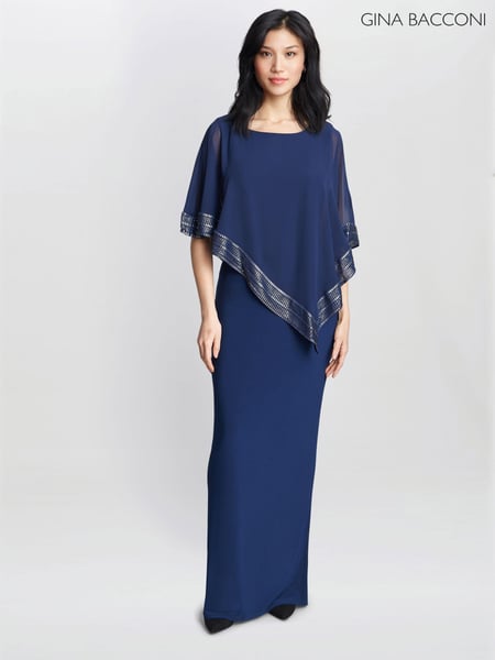 Gina Bacconi Natural Amber Maxi Asymmetrical Cape Dress (865864) | € 406