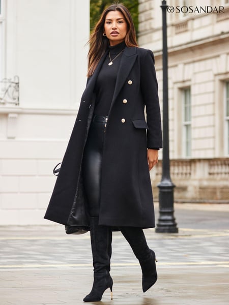 Sosandar Black Fitted Longline Wool Coat (866089) | € 121