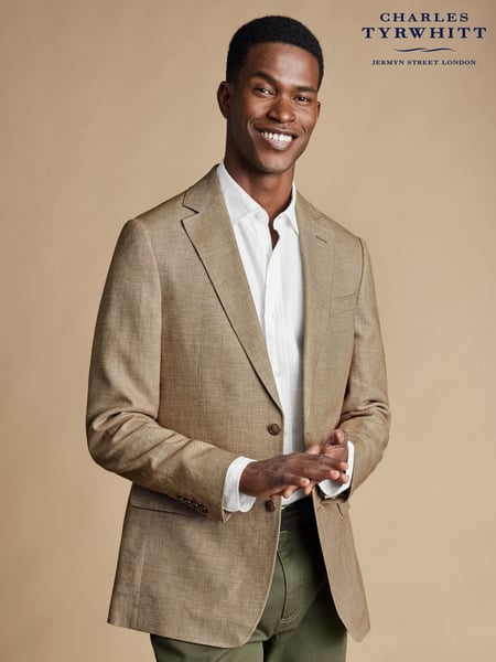 Charles Tyrwhitt Brown Linen Cotton Slim Fit Jacket (866129) | € 156