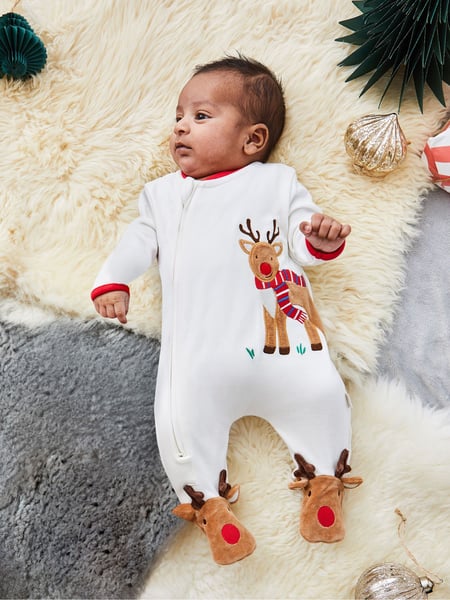 JoJo Maman Bébé Reindeer Appliqué Zip Baby Sleepsuit (866789) | 37 €