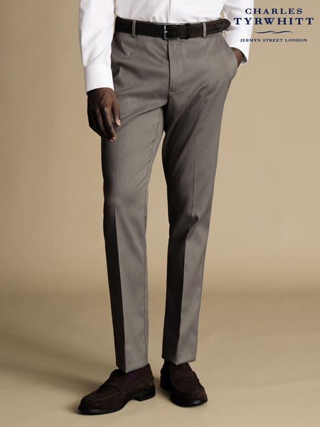 Charles Tyrwhitt Grey Chrome Classic Fit Smart Texture Trousers (872849) | € 125