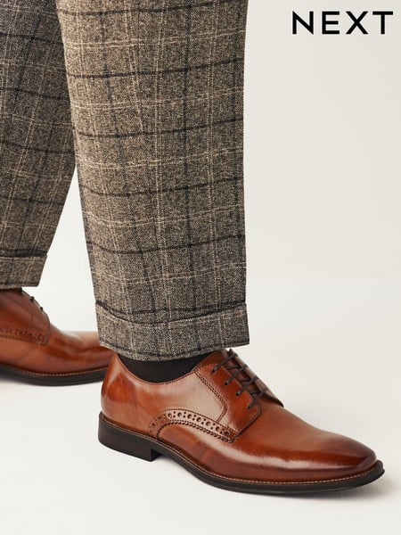 Tan Brown Wide Fit Leather Contrast Sole Derby Shoes (876301) | € 93