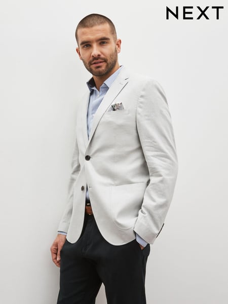 Light Grey Slim Fit Linen Blend Blazer (878833) | € 29