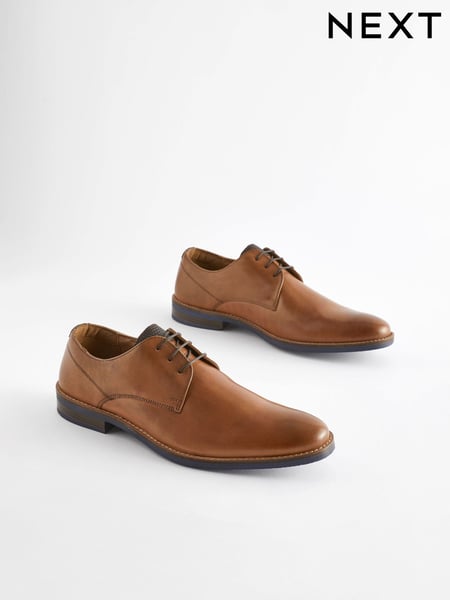 Tan Brown Standard Fit Leather Derby Shoes with Navy Contrast Sole (879127) | € 82