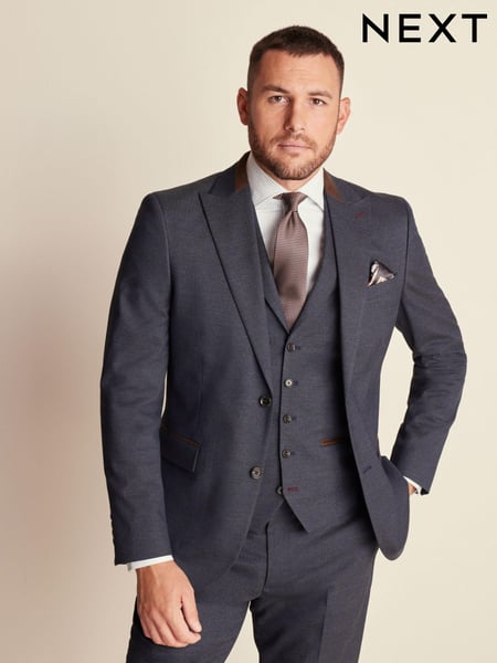 Navy Blue Slim Fit Herringbone Suit Jacket (880333) | € 125