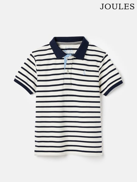 Joules Boys' Filbert Navy Blue Striped Pique Cotton Polo Shirt (886786) | € 25 - € 28