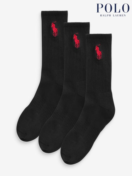 Polo Ralph Lauren Black Large Pony Logo Crew Socks 3 Pack (888375) | € 47
