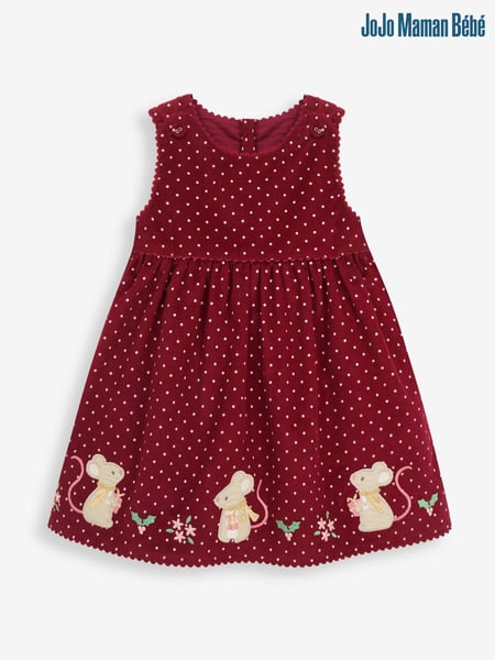 JoJo Maman Bébé Berry Pink Mouse Girls' Appliqué Cord Dress (8888R6) | € 42