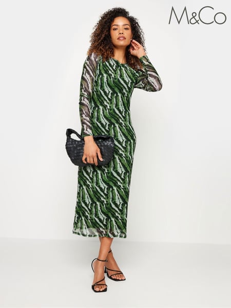 M&Co Green Long Sleeve Mesh Dress (894310) | € 61