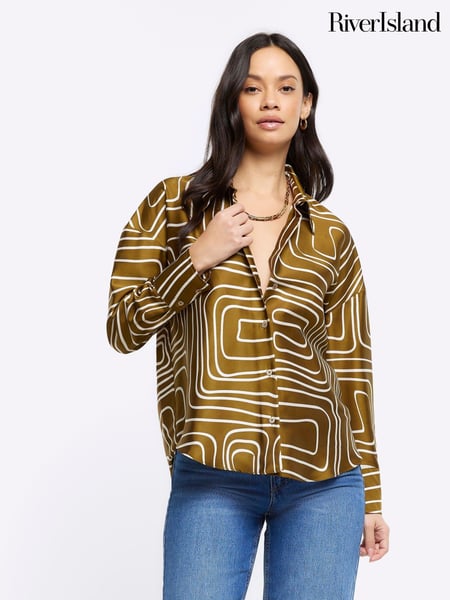 River Island Green Oversized Abstract Shirt (898528) | € 11
