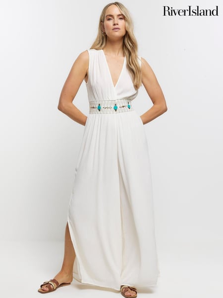 River Island Cream Plunge Embellished Jumpsuit (899027) | € 19