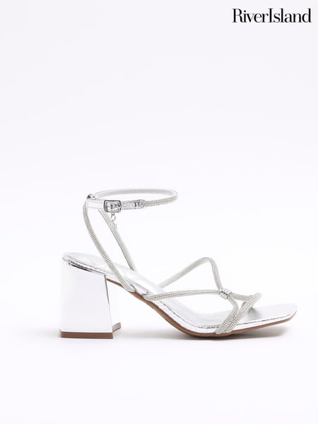 River Island Silver Clipped Tubular Heeled Sandals (899172) | € 11