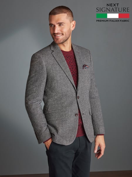 Grey Slim Fit Nova Fides Signature Herringbone Wool Blazer (8VV704) | € 201