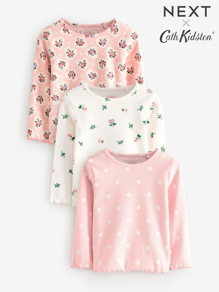 Cath Kidston Pink Floral Long Sleeve Ribbed T-Shirts 3 Pack (3mths-7yrs) (911449) | € 26 - € 31