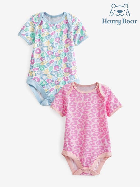 Harry Bear Pink Animal Print Baby 100% Cotton Bodysuits 2 Pack (914177) | € 14
