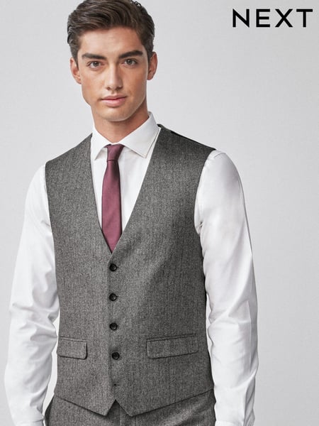 Grey Regular Fit Nova Fides Wool Blend Herringbone Suit Waistcoat (917247) | € 17