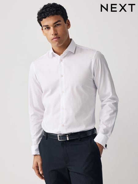 White Regular Fit Double Cuff Easy Care Textured Smart Shirt (918740) | € 39