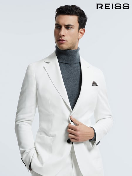 Reiss White Island Sea Island Cotton Slim Fit Single Breasted Blazer (922701) | € 933