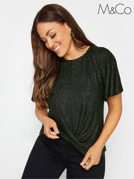 M&Co Black Grey M&Co Angel Sleeve Shimmer Wrap Blouse (927008) | € 7