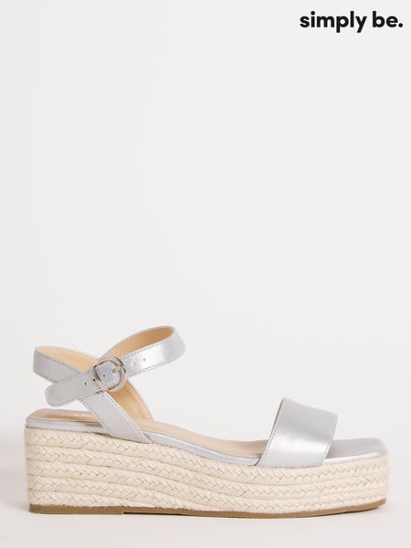 Simply Be Silver Espadrille Flatform Wide Fit Square Toe And Back Sandals (931829) | € 9