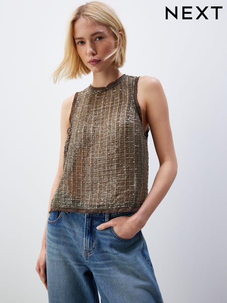 Khaki Green Sleeveless Sequin Tank Top (935419) | € 16