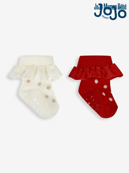 JoJo Maman Bébé Red 2-Pack Spot Ruffle Socks (938401) | € 15