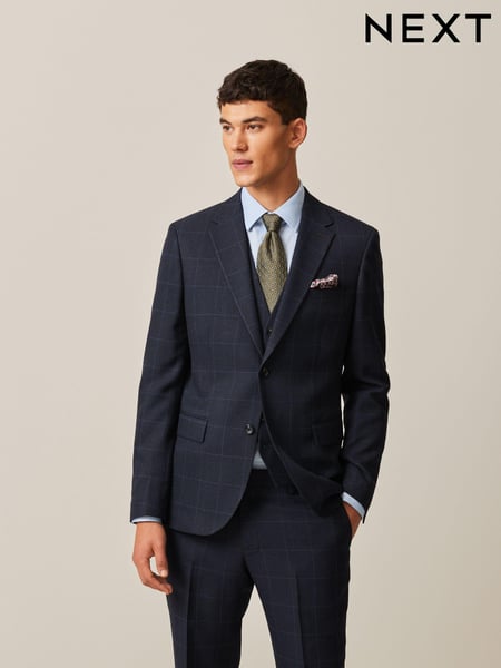 Navy Blue Prince of Wales Check Suit (938785) | € 125