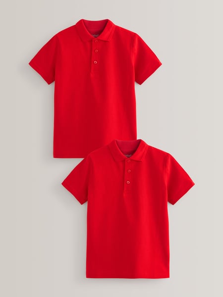 Red Regular Fit Cotton School Short Sleeve 100% Cotton Polo Shirts 2 Pack (3-16yrs) (939259) | € 9 - € 17