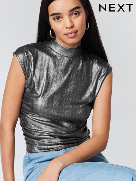 Silver Sleeveless High Neck Top (940427) | € 7