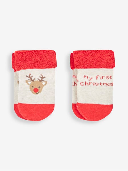 JoJo Maman Bébé Red My First Christmas 2-Pack Baby Socks (942113) | € 9