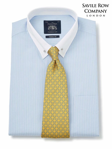 Savile Row Company Blue Stripe Classic Pin Collar Double Cuff 100% Cotton Shirt (943207) | € 86