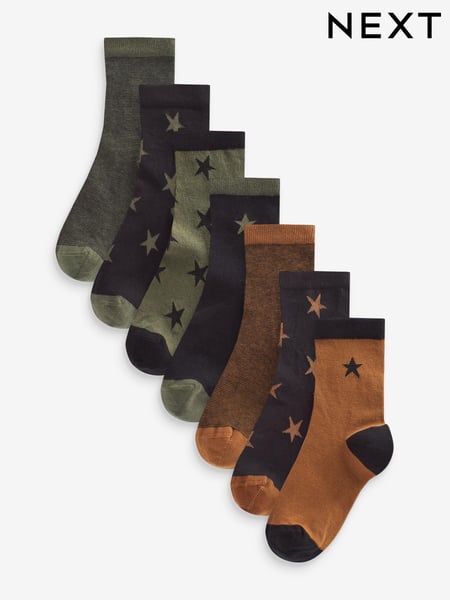 Khaki Green/Tan Brown Star Cotton Rich Socks 7 Pack (944421) | € 8 - € 10