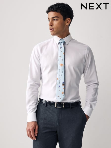 White/Light Blue Floral Regular Fit Occasion Shirt And Tie Pack (944936) | € 12