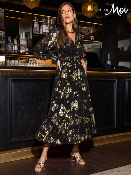 Pour Moi Black Michaela Jacquard Chiffon Frill Midaxi Dress (946813) | € 123