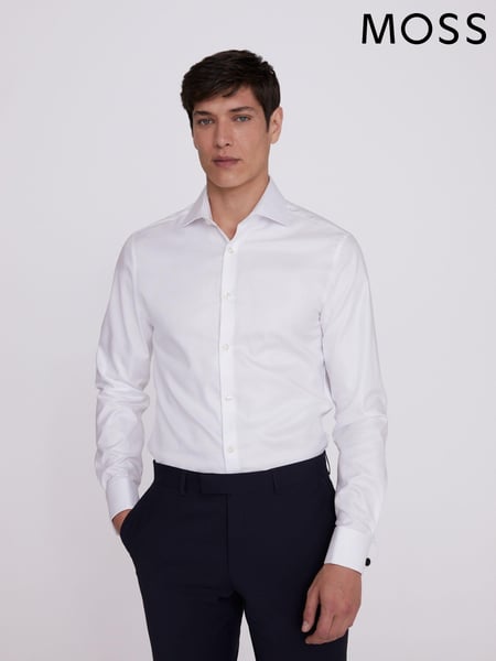 MOSS White Slim 100% Cotton Double Cuff Twill Shirt (949090) | € 78